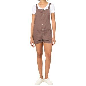 Volcom Womens Brown Button-Front Short Overalls Adjustable Straps  Size M